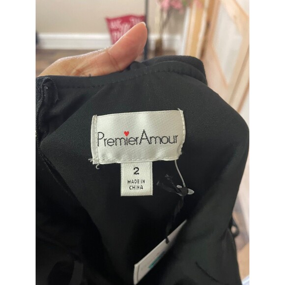 Premier Amour Women's Dress Size 2 Black Off Shoulder Floral Embroidered - Picture 9 of 9